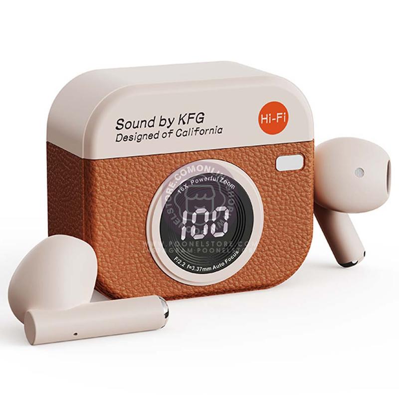 هندزفری وایرلس اسنپ ساند مدل دوربین عکاسی، هدست وایرلس پینترستی اسنپ ساند Snap Sound KFG Retro Camera Style Wireless Earbuds Bluetooth 5.3 3D Sound Hi-Fi Audio Available in Green