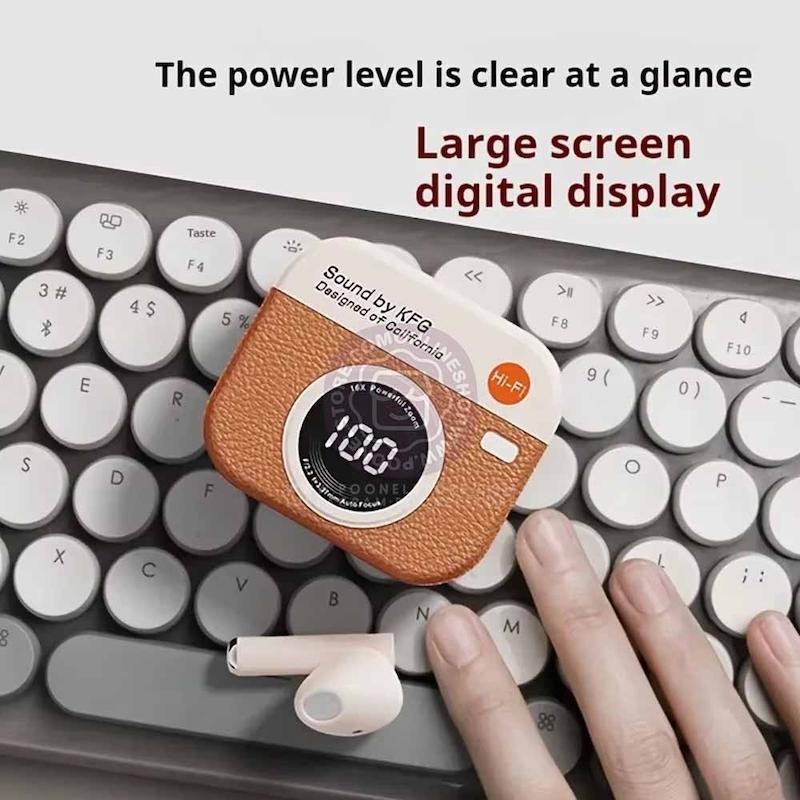 هندزفری وایرلس اسنپ ساند مدل دوربین عکاسی، هدست وایرلس پینترستی اسنپ ساند Snap Sound KFG Retro Camera Style Wireless Earbuds Bluetooth 5.3 3D Sound Hi-Fi Audio Available in Green