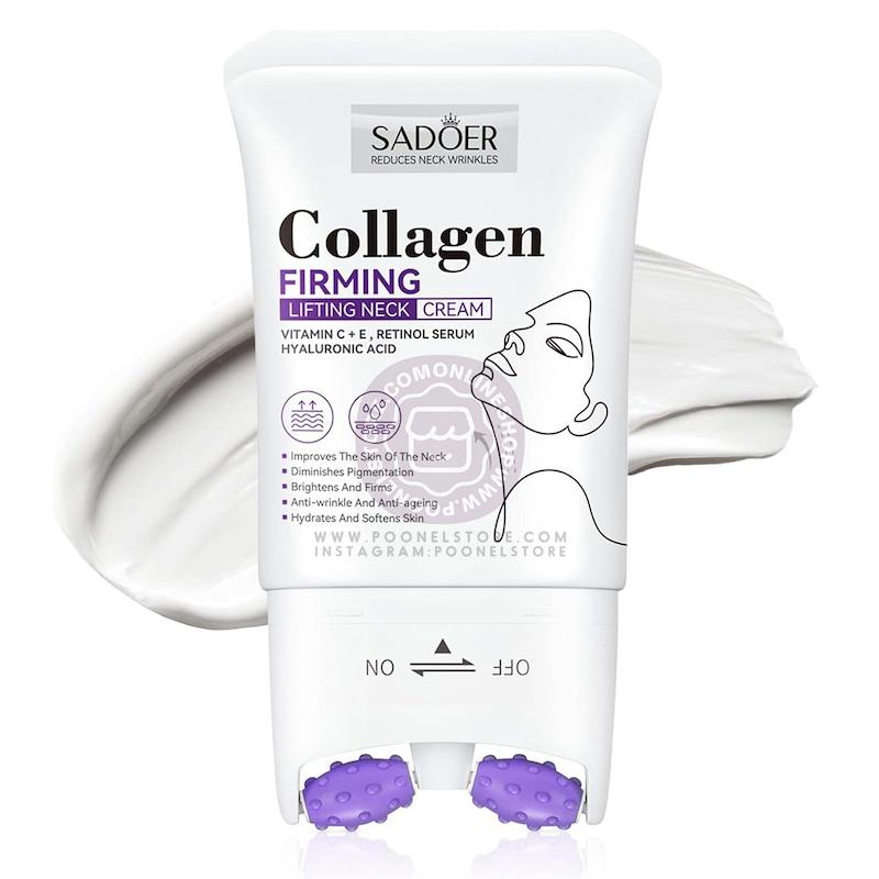 کرم کلاژن سادور SADOER Neck FirminG Cream With Dual MassaGe Rollers LiftinG Moisturizer For Fine Lines & Elasticity & Jawline HydratinG Décolleté Cream 3.8 oz