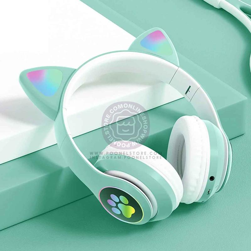هدست وایرلس پینترستی کت کلاو ال ای دی لایت گربه ای نسخه وارداتی مناسب برای استفاده روزمره و هدیه Cute Wireless Cat Ear Headset With LED RGB LiGht MZ-023 Poonel Store Online ShoppinG Platform