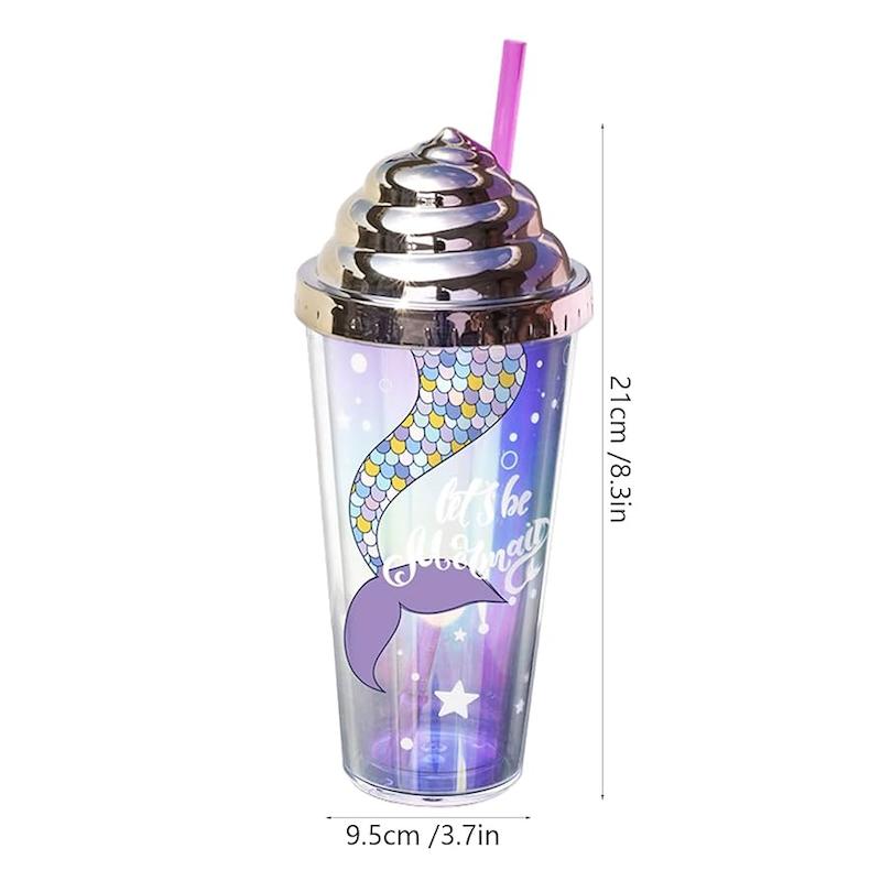 اسموتی فلاسک کریستال سیلیکونی فیلتردار مدل بستنی خامه ای حجم 400 میلی لیتر cute ice cream smoothie cristal cilicon flesk code 334909