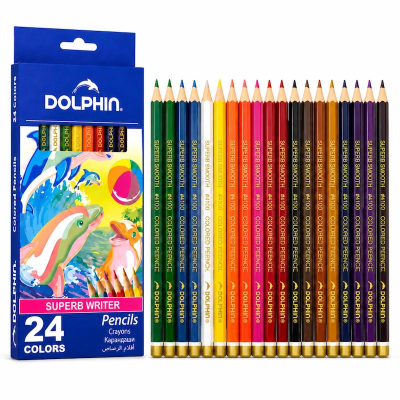 مدادرنگی پرمیوم آرتیست سافت کر دولفین جعبه ای نسخه وارداتی اورجینال پکیج ۲۴ عددی Dolphin ColourinG Pencils 24 Colours Premium Coloured Pencil Set for Kids Students & Artists Soft Core Colour Pencils for DrawinG SketchinG ColourinG Books & School Break Resistant Leads