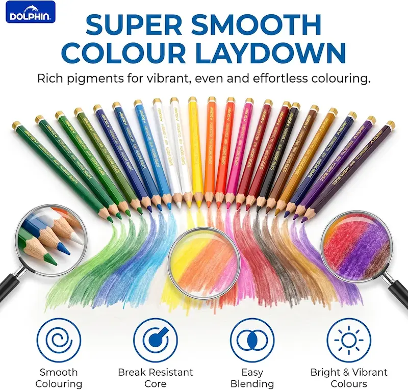 مدادرنگی پرمیوم آرتیست سافت کر دولفین جعبه ای نسخه وارداتی اورجینال پکیج ۲۴ عددی Dolphin ColourinG Pencils 24 Colours Premium Coloured Pencil Set for Kids Students & Artists Soft Core Colour Pencils for DrawinG SketchinG ColourinG Books & School Break Resistant Leads