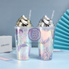 اسموتی فلاسک کریستال سیلیکونی فیلتردار مدل بستنی خامه ای حجم 400 میلی لیتر cute ice cream smoothie cristal cilicon flesk code 334909