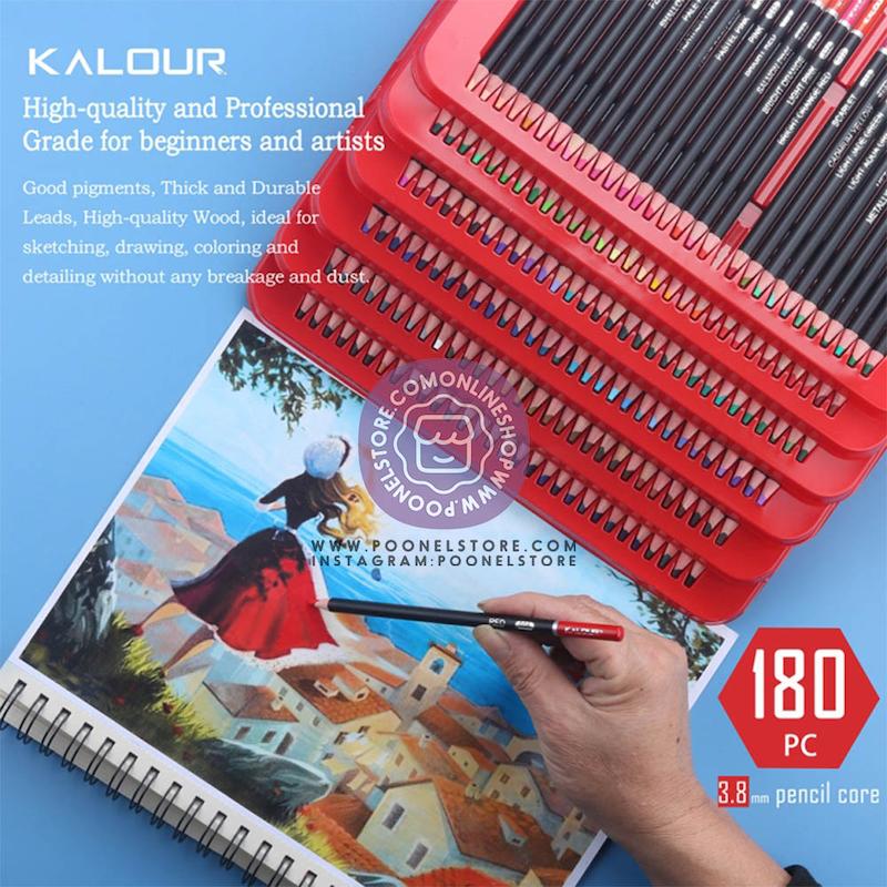 مدادرنگی پریمیوم Kalour مناسب برای بزرگسالان مجموعه 180 رنگ هسته نرم مبتنی بر موم هنرمندان شماره گذاری و نامگذاری شده ایده آل برای نقاشی رنگ آمیزی طراحی مداد هنری برای کودکان مبتدی kalour iron box 180 art color pencils code 771025 www.poonelstore.com