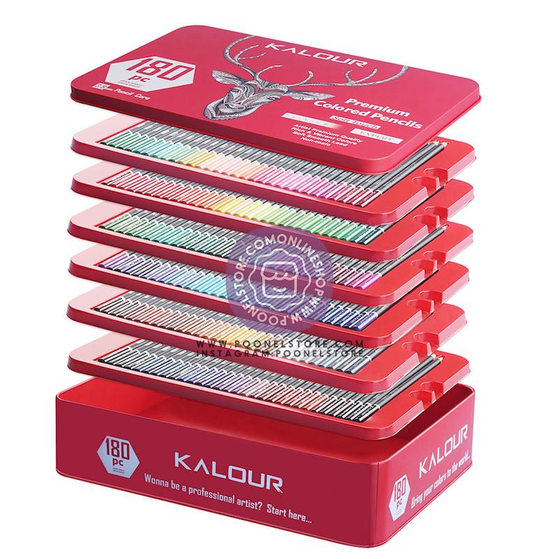 مدادرنگی پریمیوم Kalour مناسب برای بزرگسالان مجموعه 180 رنگ هسته نرم مبتنی بر موم هنرمندان شماره گذاری و نامگذاری شده ایده آل برای نقاشی رنگ آمیزی طراحی مداد هنری برای کودکان مبتدی kalour iron box 180 art color pencils code 771025 www.poonelstore.com