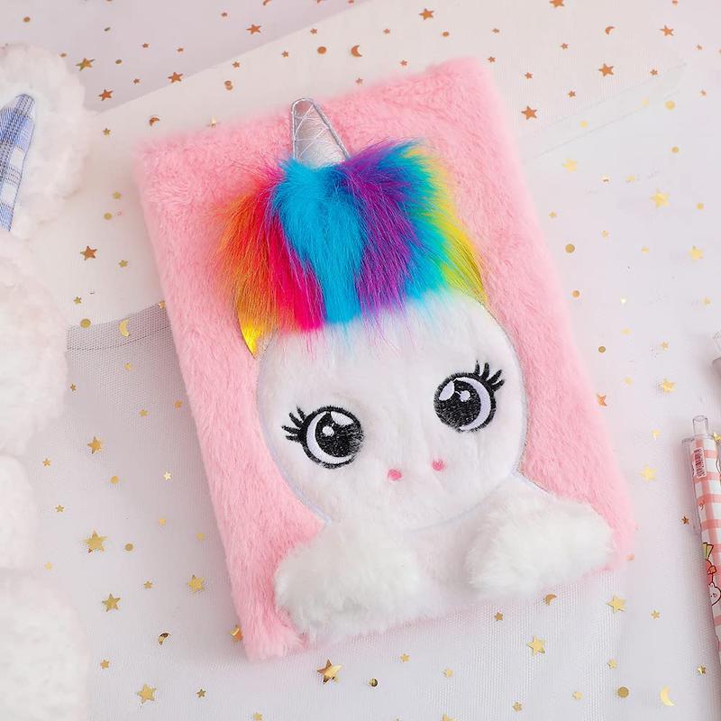 دفتر پولیشی دانش آموزی مدل یونیکورن/اسب تکشاخ کد 40026619 zgmyc kids cute unicorn diary journal rainbow fuzzy plush notebook writing planner for school office supplies