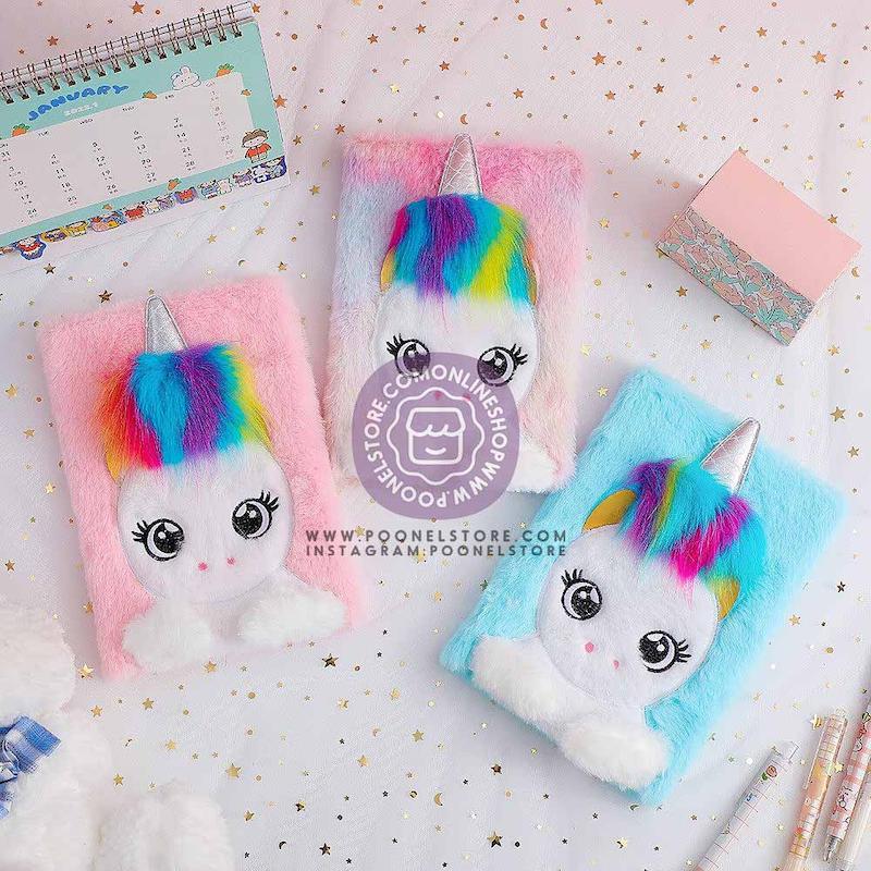 دفتر پولیشی دانش آموزی مدل یونیکورن/اسب تکشاخ کد 40026619 zgmyc kids cute unicorn diary journal rainbow fuzzy plush notebook writing planner for school office supplies