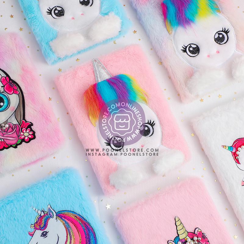 دفتر پولیشی دانش آموزی مدل یونیکورن/اسب تکشاخ کد 40026619 zgmyc kids cute unicorn diary journal rainbow fuzzy plush notebook writing planner for school office supplies