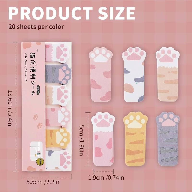 کاغذ یادداشت پینترستی انیمال، استیک نوت فانتزی چسب دار مدل پنجه گربه Cute Sticky Notes Animal Self Adhesive Notepad Cartoon Notepad Cute Shapes Markers FlaGs Tabs Accessories Cartoon Sticky Notes Indexes Tabs Self Adhesive Sticky Notes