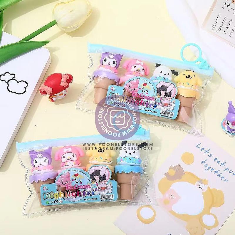 ماژیک هایلایترفانتزی، ماژیک علامت زن پینترستی بسته ۴ عددی cute student animation characters highlighter markers stationery pack of 4 www.poonelstore.com