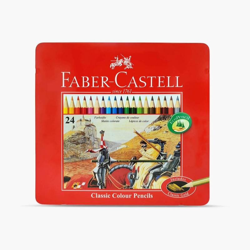 مدادرنگی فابرکاستل اورجینال جعبه فلزی مدل کلاسیک ۲۴ عددی پوونل استور faber castell 24 color pencils classic orginal model iron box www.poonelstore.com
