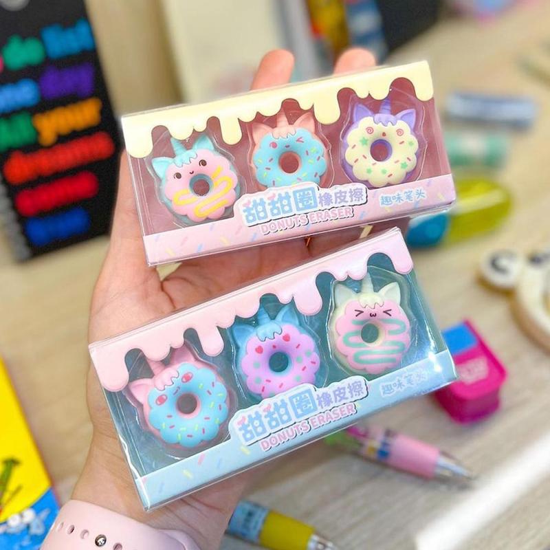 پاکن دونات 3 عددی فانتزی پینترستی مدل شیرینی‌ دوناتی خوشمزه کد 61548841 cute tochain eraser students kawaii donate eraser for kids poonelstore.com