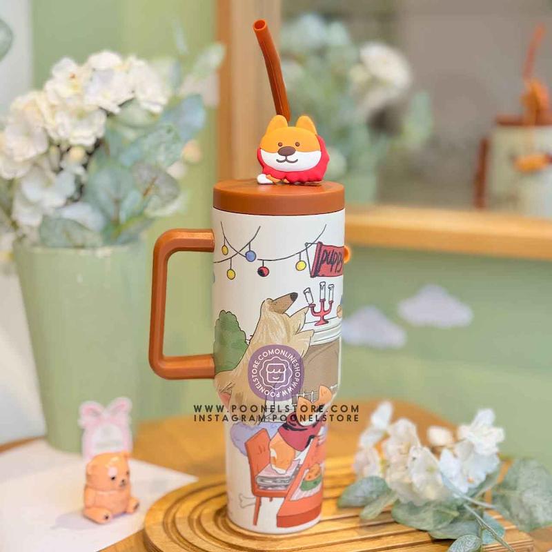 تراولماگ تامبر دیلر حجم 1200 میلی لیتر کد 75236107 cartoon cute puppy illustration large capacity stainless steel thermos travel mug car cup with handle straw and straw sleeve