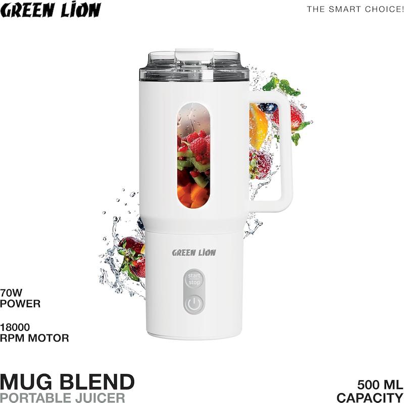 بلندر ماگ اورجینال گرین لاین، ماگ مخلوط کن پرتابل گرین لاین کد 74111236 green lion mug-blend portable blender 70W cordless 500ml drip-free spout stainless steel blades 40S quick blending for shakes & smoothies leakproof-lid dishwasher safe parts