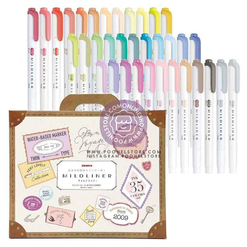 هایلایتر باکس 35 رنگ میدلاینر زبرا بسته 35 عددی کد 74122258 zebra WKT7-35C highlighter mildliner 35 color set gift box included
