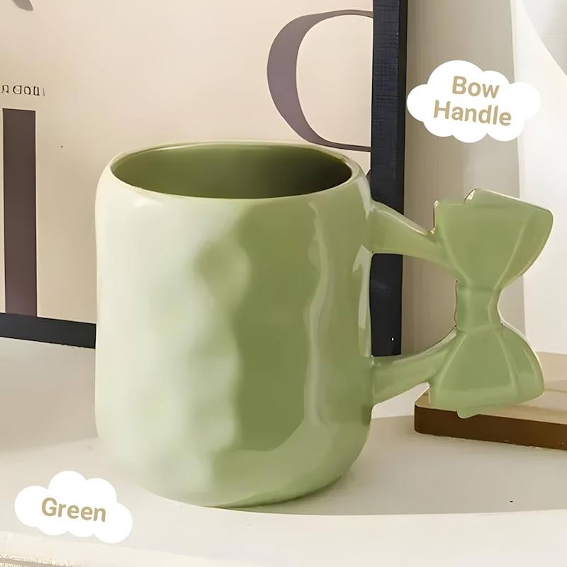 ماگ پینترستی پاپیونی، ماگ سرامیکی فانتزی پاپیونی حجم 450 میلی لیتر کد 64159002 ceramic mug with bow 450 ml breakfast mug for couple of coffee macaron coffee mug dishwasher and microwave safe suitable for coffee latte macchiato