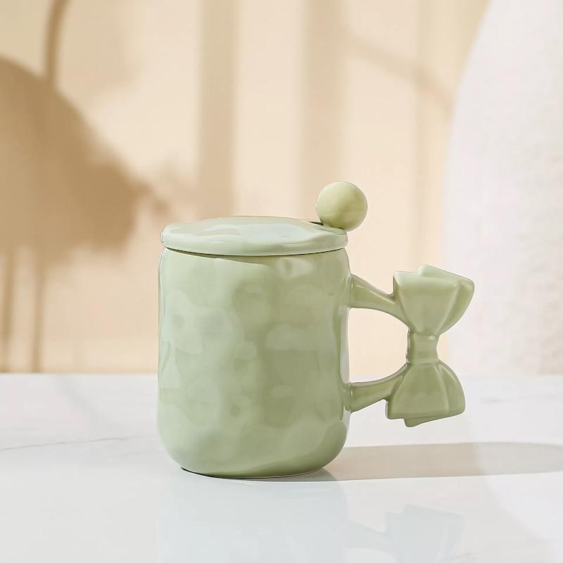 ماگ پینترستی پاپیونی، ماگ سرامیکی فانتزی پاپیونی حجم 450 میلی لیتر کد 64159002 ceramic mug with bow 450 ml breakfast mug for couple of coffee macaron coffee mug dishwasher and microwave safe suitable for coffee latte macchiato
