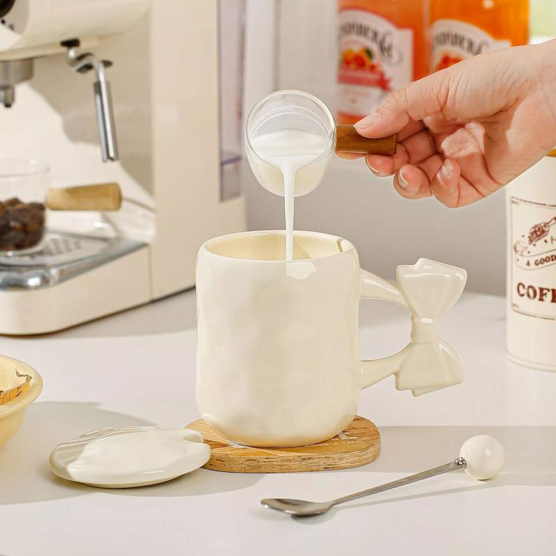 ماگ پینترستی پاپیونی، ماگ سرامیکی فانتزی پاپیونی حجم 450 میلی لیتر کد 64159002 ceramic mug with bow 450 ml breakfast mug for couple of coffee macaron coffee mug dishwasher and microwave safe suitable for coffee latte macchiato