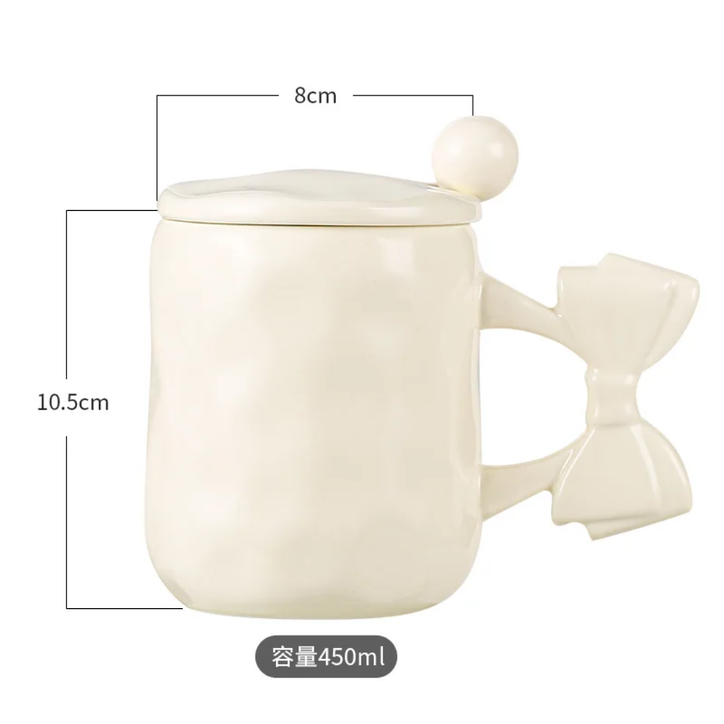 ماگ پینترستی پاپیونی، ماگ سرامیکی فانتزی پاپیونی حجم 450 میلی لیتر کد 64159002 ceramic mug with bow 450 ml breakfast mug for couple of coffee macaron coffee mug dishwasher and microwave safe suitable for coffee latte macchiato