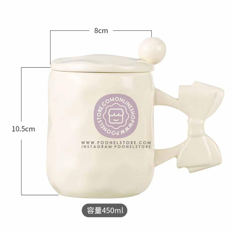 ماگ پینترستی پاپیونی، ماگ سرامیکی فانتزی پاپیونی حجم 450 میلی لیتر کد 64159002 ceramic mug with bow 450 ml breakfast mug for couple of coffee macaron coffee mug dishwasher and microwave safe suitable for coffee latte macchiato