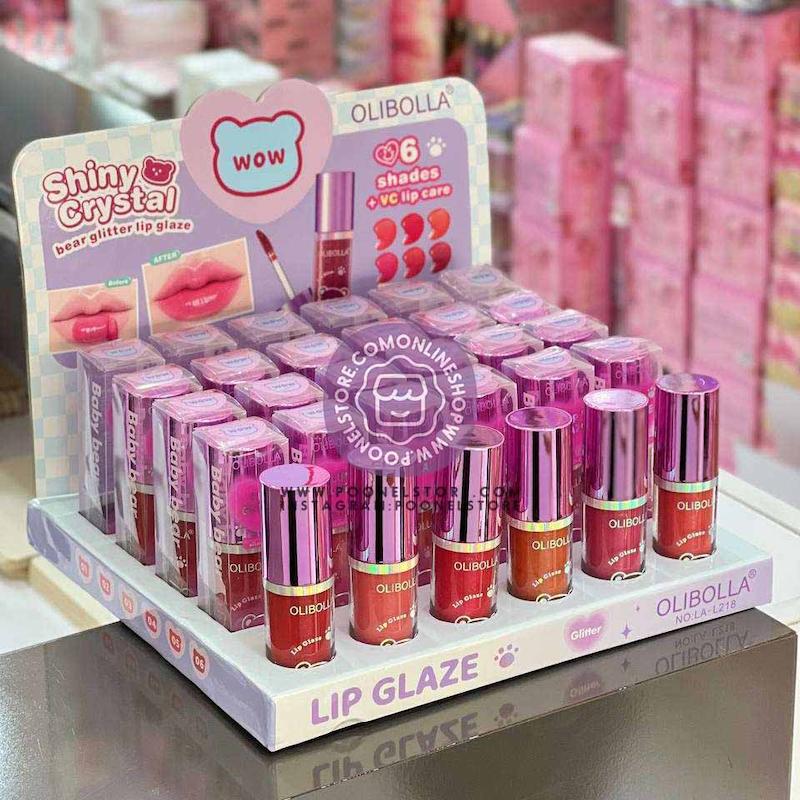 شاین لب کریستالی اولیبلا، شاین لب رطوبت رسان کریستالی و براق اولیبلا کد 75419800 olibolla shiny crystal bear glitter lip glaze poonelstore.com