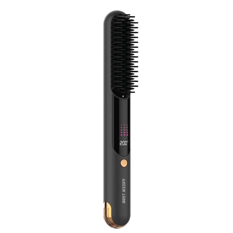 برس مو حرارتی گرین لاین، برس حرارتی پرتابل شارژی گرین لاین کد 78450021 infrared hair comb mch heating digital display 140-200°C temperature 30 minutes auto shut off considerable working time high capacity battery