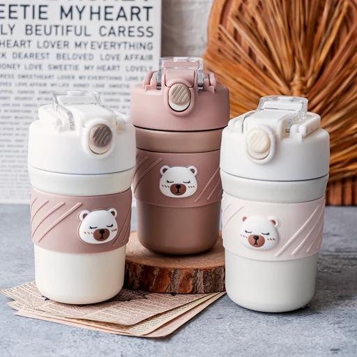 تراولماگ تامبلر استیل مدل خرسی، آیرون تراول ماگ تامبلر حجم 450 میلی لیتر کد 33302454 tumbler with lid 450ml travel coffee mug double wall vacuum stainless steel thermal metal cup insulated water bottle