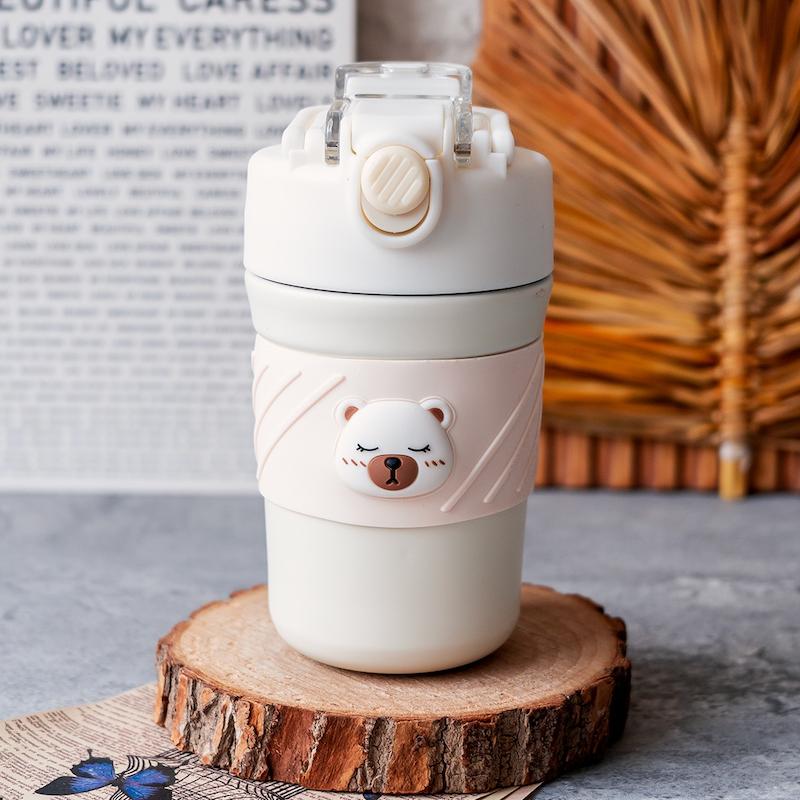 تراولماگ تامبلر استیل مدل خرسی، آیرون تراول ماگ تامبلر حجم 450 میلی لیتر کد 33302454 tumbler with lid 450ml travel coffee mug double wall vacuum stainless steel thermal metal cup insulated water bottle