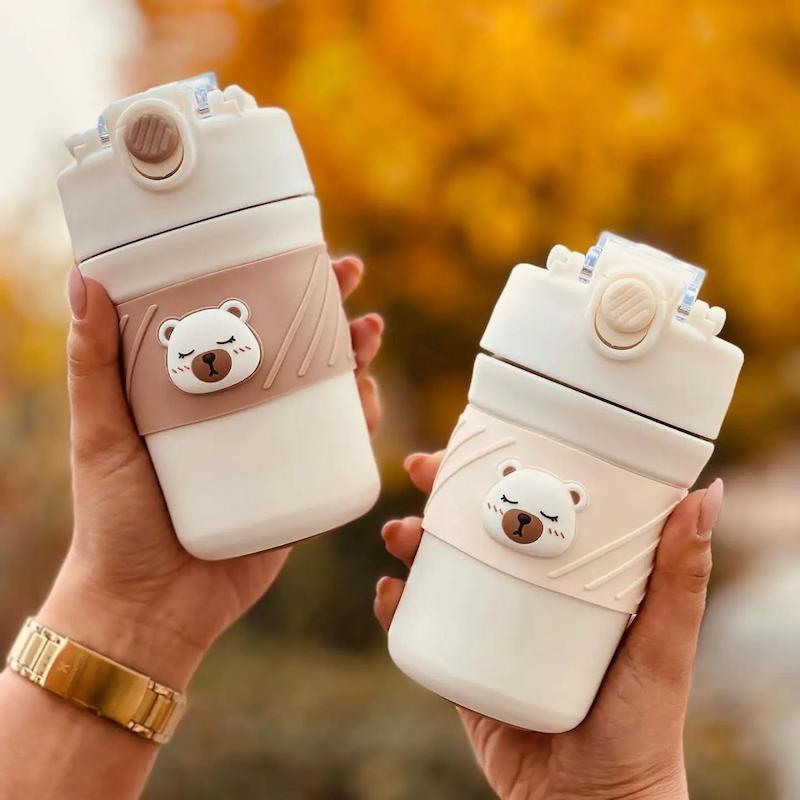 تراولماگ تامبلر استیل مدل خرسی، آیرون تراول ماگ تامبلر حجم 450 میلی لیتر کد 33302454 tumbler with lid 450ml travel coffee mug double wall vacuum stainless steel thermal metal cup insulated water bottle