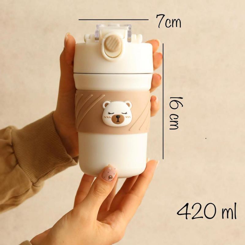تراولماگ تامبلر استیل مدل خرسی، آیرون تراول ماگ تامبلر حجم 450 میلی لیتر کد 33302454 tumbler with lid 450ml travel coffee mug double wall vacuum stainless steel thermal metal cup insulated water bottle