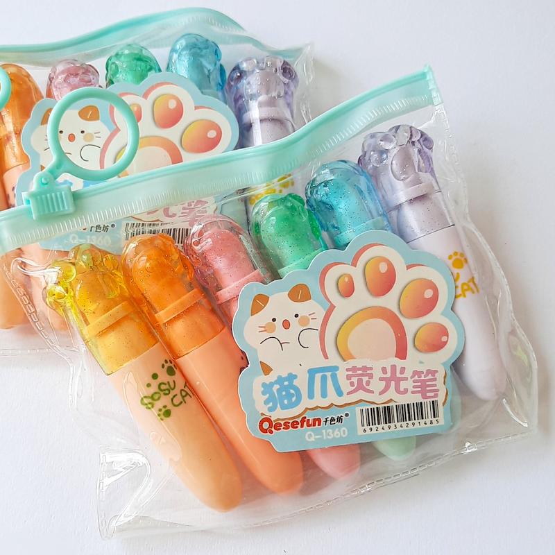 ماژیک هایلایتر پینترستی بسته 6 عددی، ماژیک علامت زن فانتزی مدل پنجه گربه cute students stationery highlighter markers cat claw design 6 pcs www.poonelstore.com
