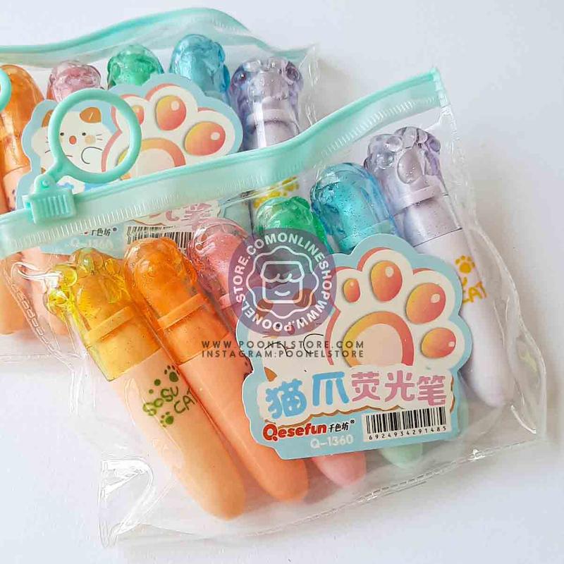 ماژیک هایلایتر پینترستی بسته 6 عددی، ماژیک علامت زن فانتزی مدل پنجه گربه cute students stationery highlighter markers cat claw design 6 pcs www.poonelstore.com