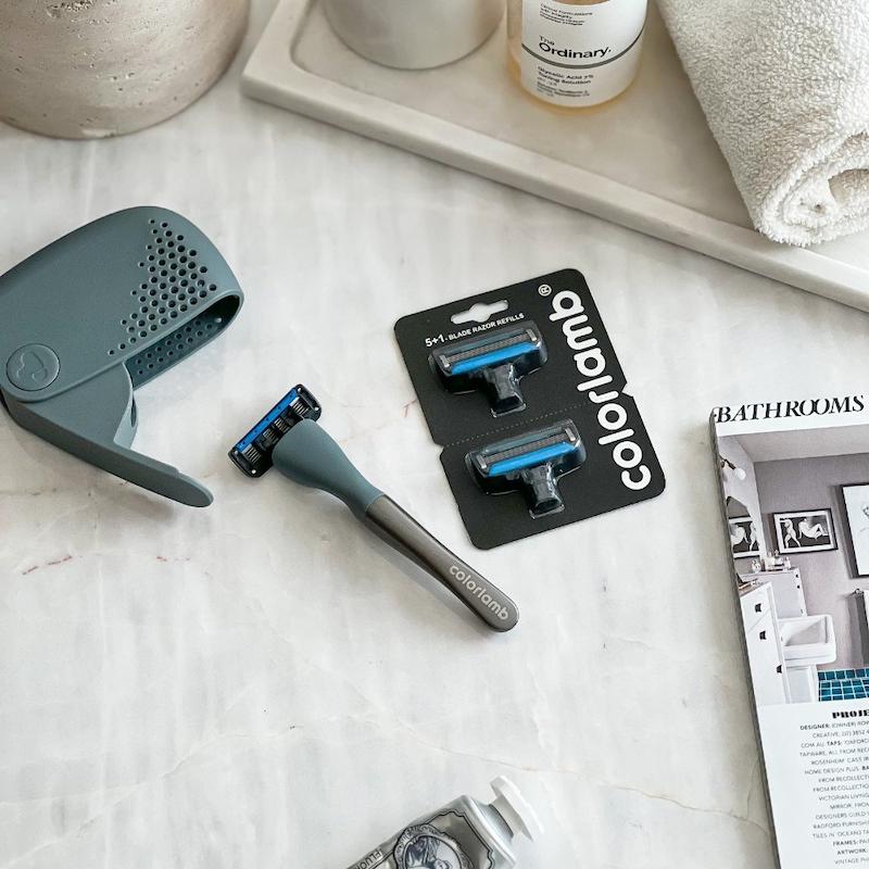 تیغ اصلاح کالرلمب پرتابل، شیور دستی مردانه کالرلمب قابل حمل دارای کیس نگهدارنده Colorlamb Portable Manual Men Razor Set Metal Handle Poonel Store