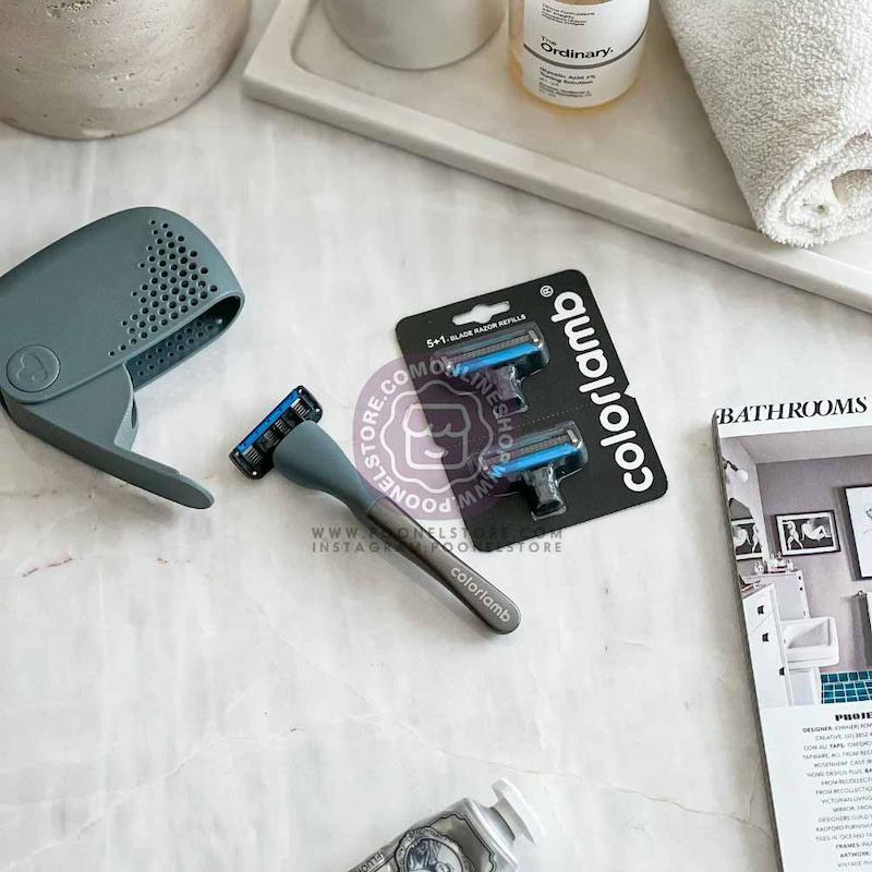 تیغ اصلاح کالرلمب پرتابل، شیور دستی مردانه کالرلمب قابل حمل دارای کیس نگهدارنده Colorlamb Portable Manual Men Razor Set Metal Handle Poonel Store