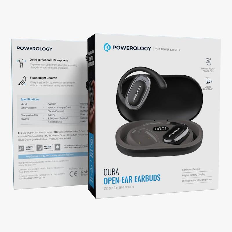 هندزفری وایرلس پاورولوژی، هدفون بلوتوثی پاورولوژی نسخه اورجینال Powerology Oura Open Ear Wireless Earbuds Hands Free Calls Poonel Store