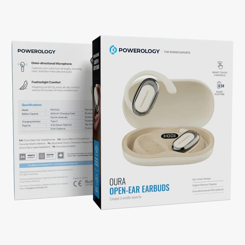 هندزفری وایرلس پاورولوژی، هدفون بلوتوثی پاورولوژی نسخه اورجینال Powerology Oura Open Ear Wireless Earbuds Hands Free Calls Poonel Store