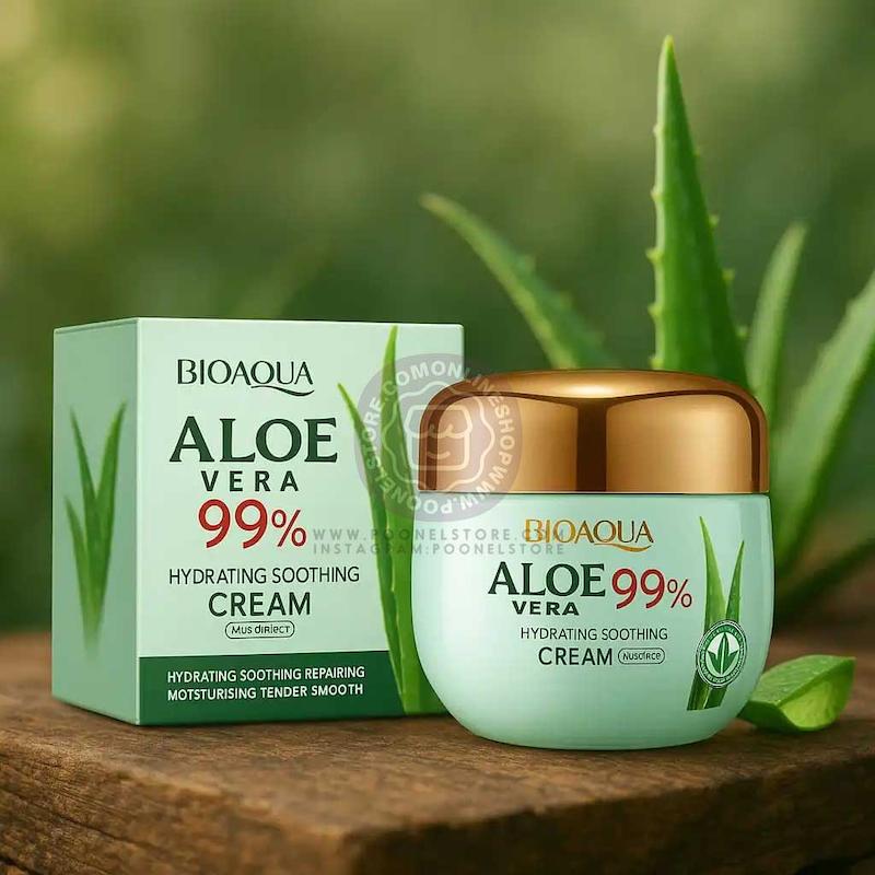 کرم آبرسان و مرطوب کننده آلوئه ورا اورجینال نسخه اصل مناسب انواع پوست حجم 50 میلی لیتر Original Aloe Vera Face Cream 99% Hydrating Soothing Poonel Store
