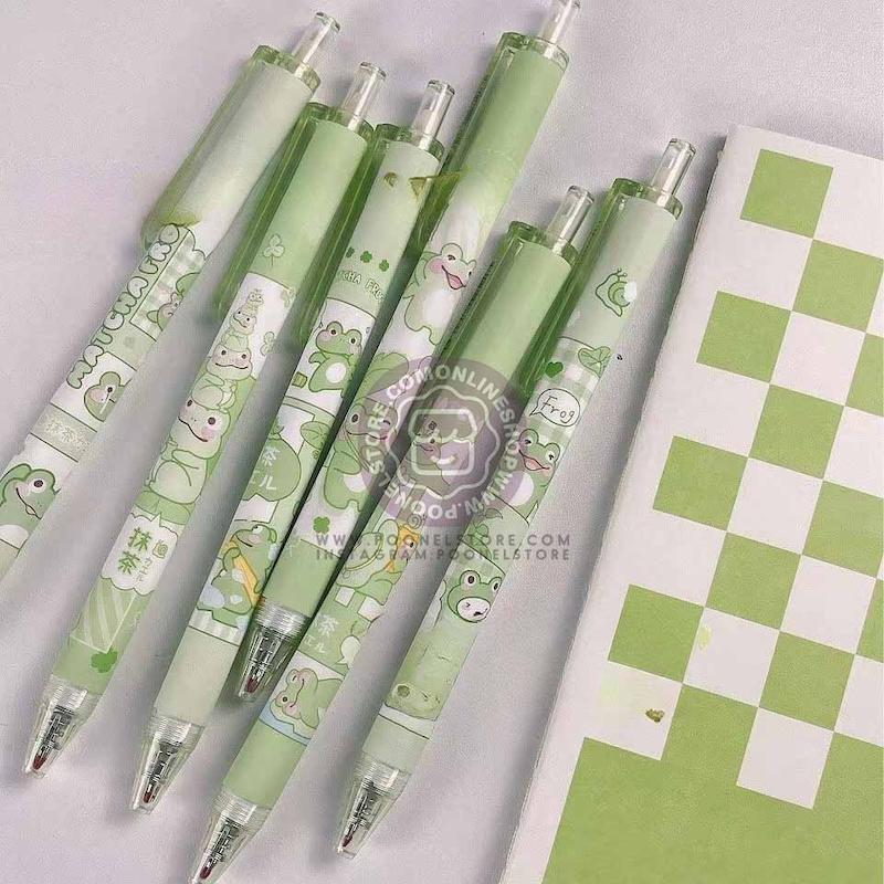 خودکار پینترستی قورباغه، خودکار ژله ای فانتزی کیوت مدل قورباغه Cute Frog Limited Pen Push Type High Value Matcha Croaking Press Gel Pen 0.5 Black Quick Drying Water Pen Poonel Store