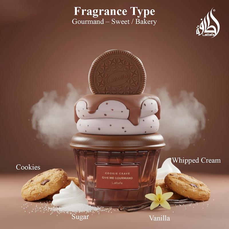 +ویدیو عطر پینترستی لطافه نسخه اورجینال مدل بستنی شکلاتی کوکی کاکائو Lattafa Cookie Crave Eau de Parfum Give Me Gourmand Collection 75ml Spray Sweet Vanilla Cookie Scent Cocoa Butter and Sugar Notes