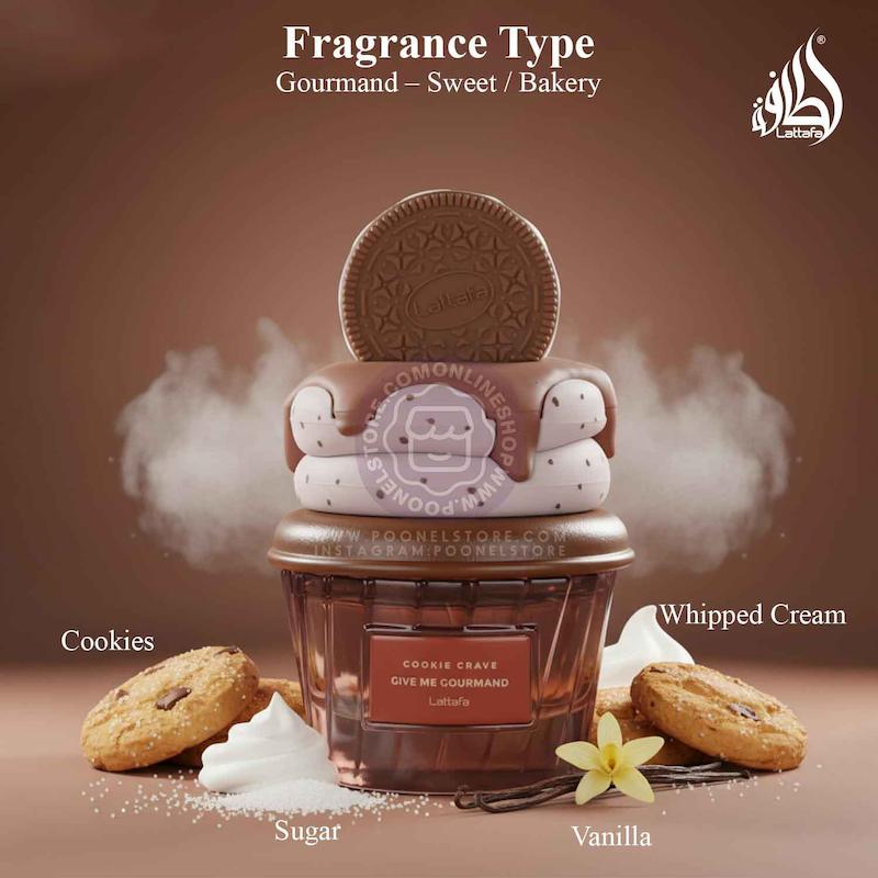 +ویدیو عطر پینترستی لطافه نسخه اورجینال مدل بستنی شکلاتی کوکی کاکائو Lattafa Cookie Crave Eau de Parfum Give Me Gourmand Collection 75ml Spray Sweet Vanilla Cookie Scent Cocoa Butter and Sugar Notes