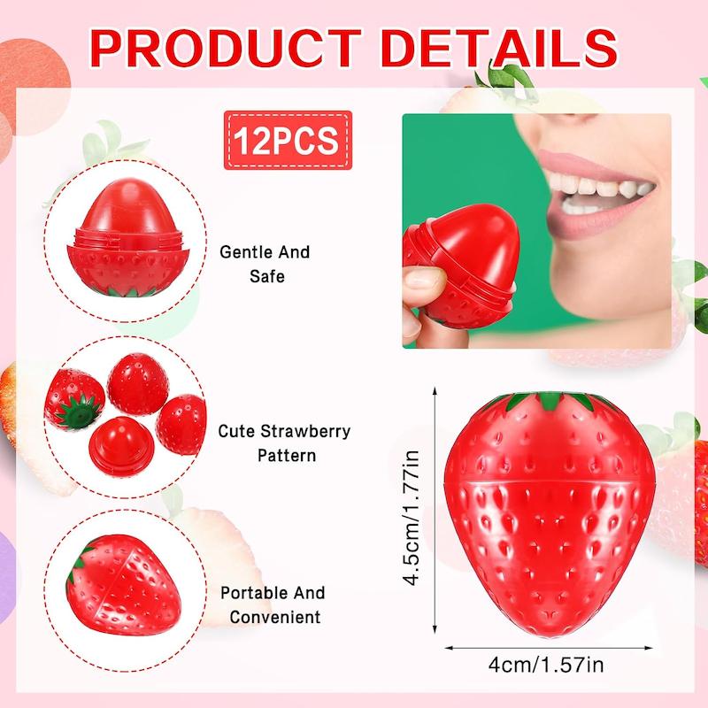 بالم لب پینترستی توت فرنگی مرطوب کننده، معطر و ضد خشکی لب ها مدل بیوتی بلوند نسخه وارداتی Cute Lip Balm Strawberry Wrinkle Repair MoisturizinG and PlumpinG LastinG HydratinG Strawberry Shaped Lip Gift for Women Bridal Shower WeddinG Favors Teacher Appreciation Birthday