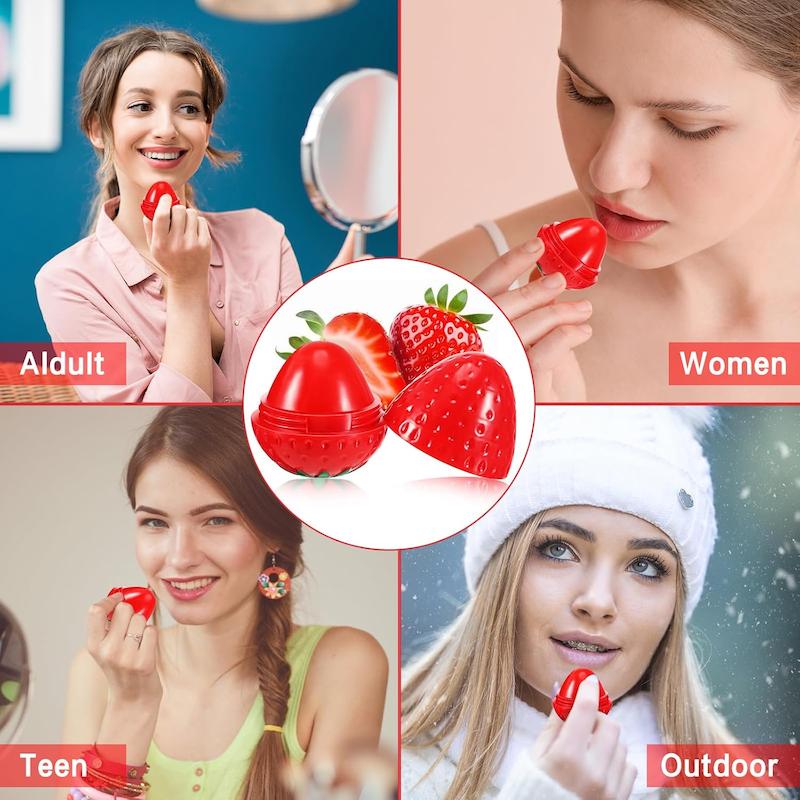 بالم لب پینترستی توت فرنگی مرطوب کننده، معطر و ضد خشکی لب ها مدل بیوتی بلوند نسخه وارداتی Cute Lip Balm Strawberry Wrinkle Repair MoisturizinG and PlumpinG LastinG HydratinG Strawberry Shaped Lip Gift for Women Bridal Shower WeddinG Favors Teacher Appreciation Birthday
