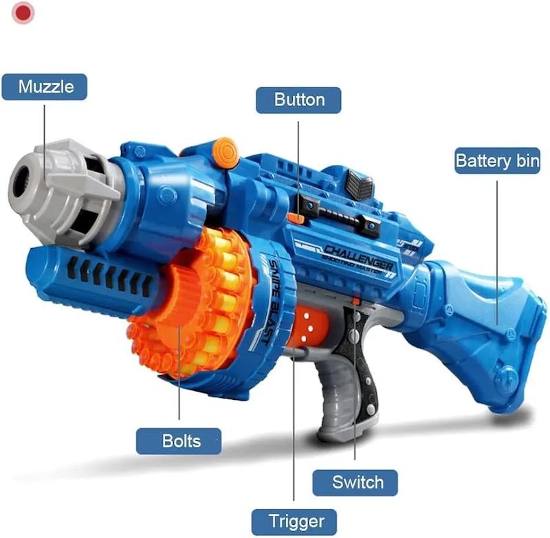 تفنگ الکتریکی اسباب بازی ربنو گلوله فومی REBENUO Electric Soft Bullet Toy Gun 40 Foam Bullets Included Target Shooting Game Gun Toy for Kids & Adults www.poonelstore.com