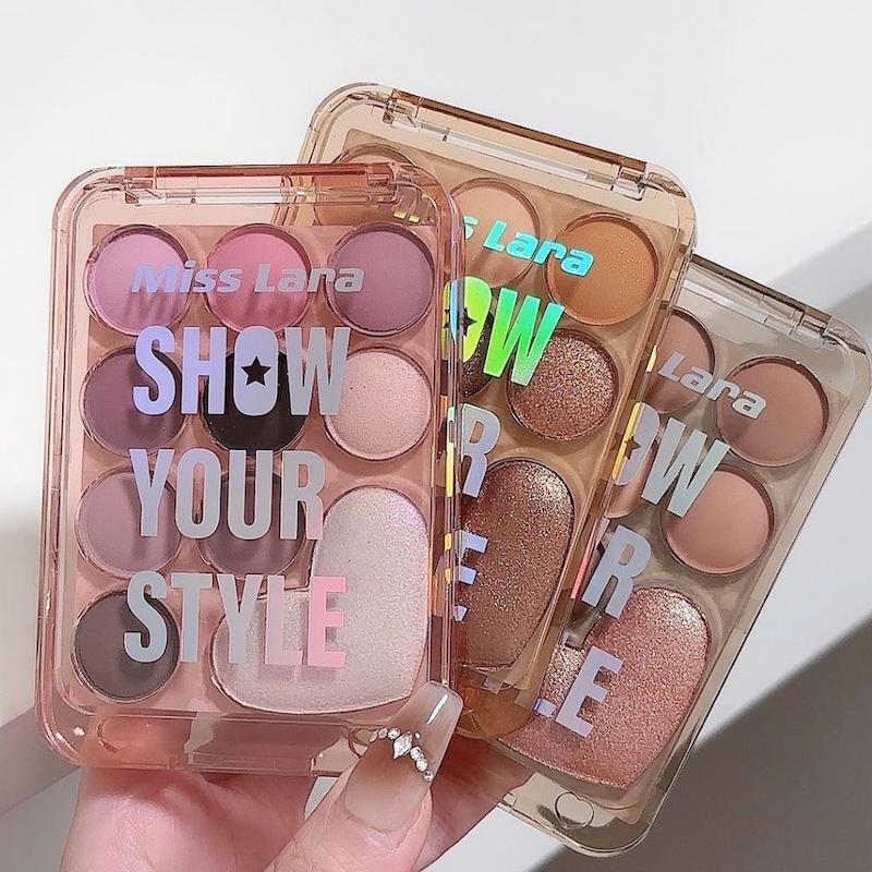 پالت سایه چشم پینترستی میس لارا، پالت باکس سایه چشم فانتزی میس لارا نسخه اورجینال Makeup Miss Lara 10 Colours Love Shine Eyeshadow Palette Pearlescent Eyeshadow Palette Nude Long