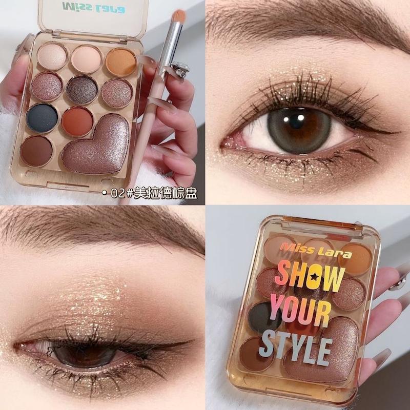 پالت سایه چشم پینترستی میس لارا، پالت باکس سایه چشم فانتزی میس لارا نسخه اورجینال Makeup Miss Lara 10 Colours Love Shine Eyeshadow Palette Pearlescent Eyeshadow Palette Nude Long