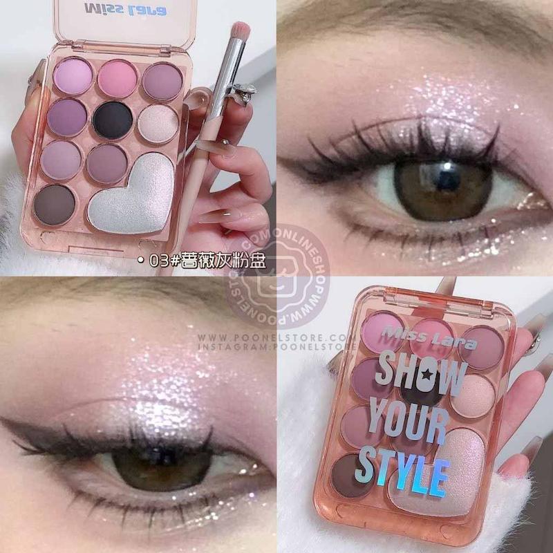 پالت سایه چشم پینترستی میس لارا، پالت باکس سایه چشم فانتزی میس لارا نسخه اورجینال Makeup Miss Lara 10 Colours Love Shine Eyeshadow Palette Pearlescent Eyeshadow Palette Nude Long