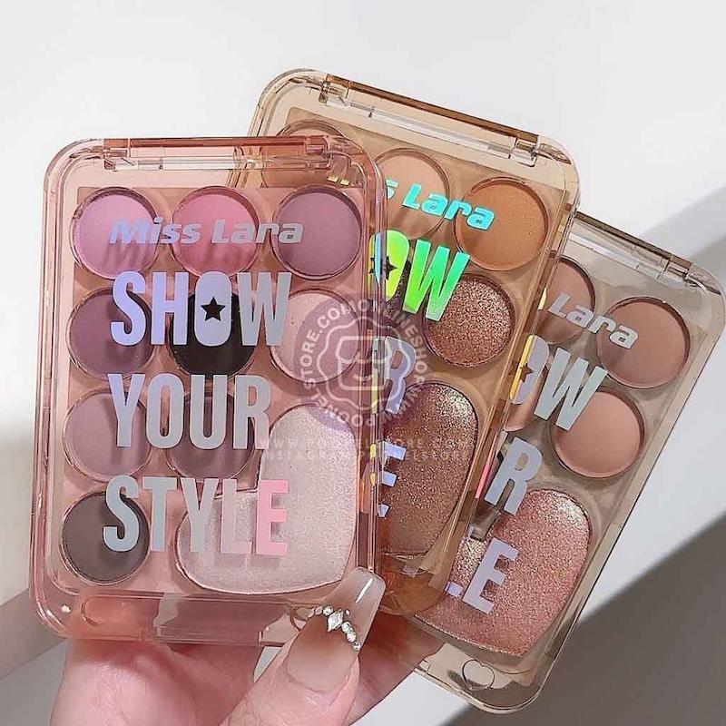 پالت سایه چشم پینترستی میس لارا، پالت باکس سایه چشم فانتزی میس لارا نسخه اورجینال Makeup Miss Lara 10 Colours Love Shine Eyeshadow Palette Pearlescent Eyeshadow Palette Nude Long