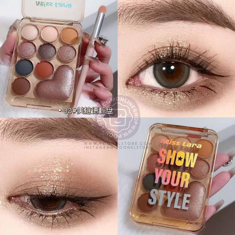 پالت سایه چشم پینترستی میس لارا، پالت باکس سایه چشم فانتزی میس لارا نسخه اورجینال Makeup Miss Lara 10 Colours Love Shine Eyeshadow Palette Pearlescent Eyeshadow Palette Nude Long