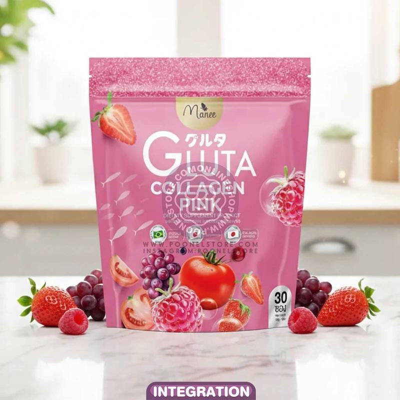پودر نوشیدنی میکس پلاس سفید کننده گلوتا کلاژن پینک نسخه اصل وارداتی Manee Gluta Collagen Pink Drink 30 Sachets×10g Poonel Store Online Shopping Platform